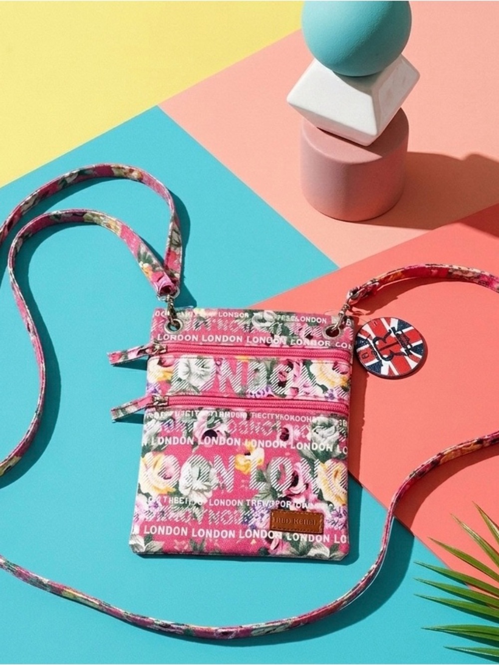 Robin Ruth The City of London Floral Crossbody Bag Pink Multi-Zip Small Pouch